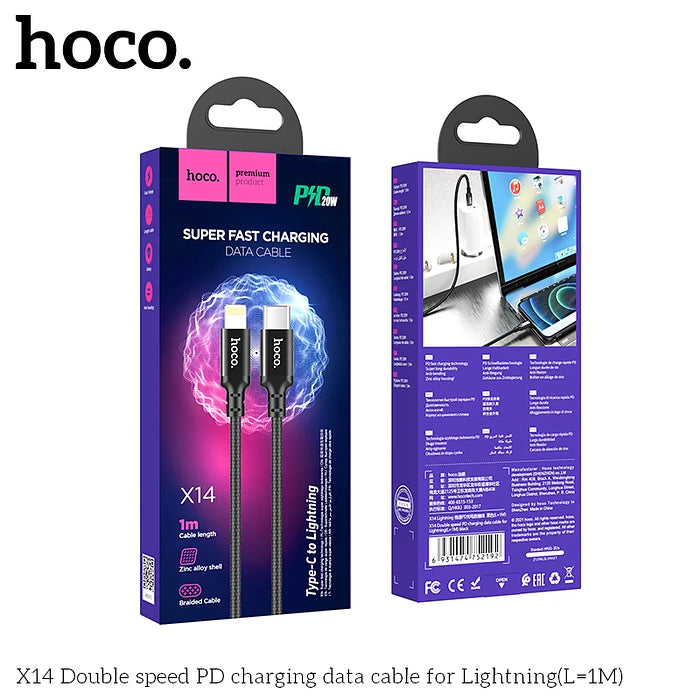 CABLE TIPO C A LIGHTNING - HOCO DATOS CARGA RÁPIDA X14 (IPHONE)