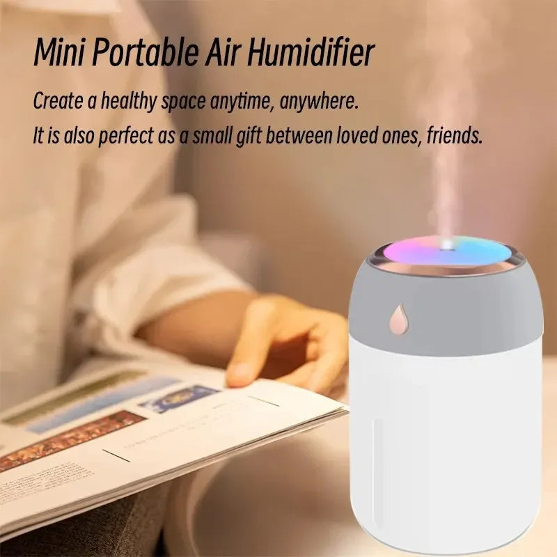 Mini Humidificador portátil USB / Difusor de aroma con luz LED fría.